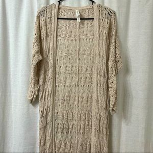 Aeropostale Long Crochet Cream Open Cardigan in Size Medium